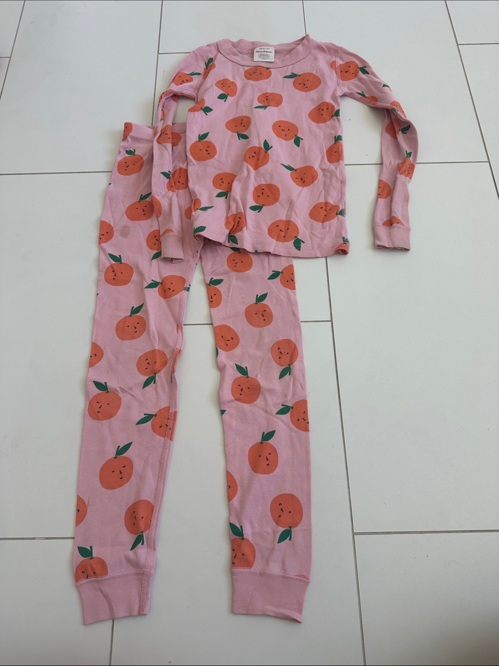 Hanna Andersson girls Pink Orange-Print Pajama Set - Long Sleeve & Pants 8